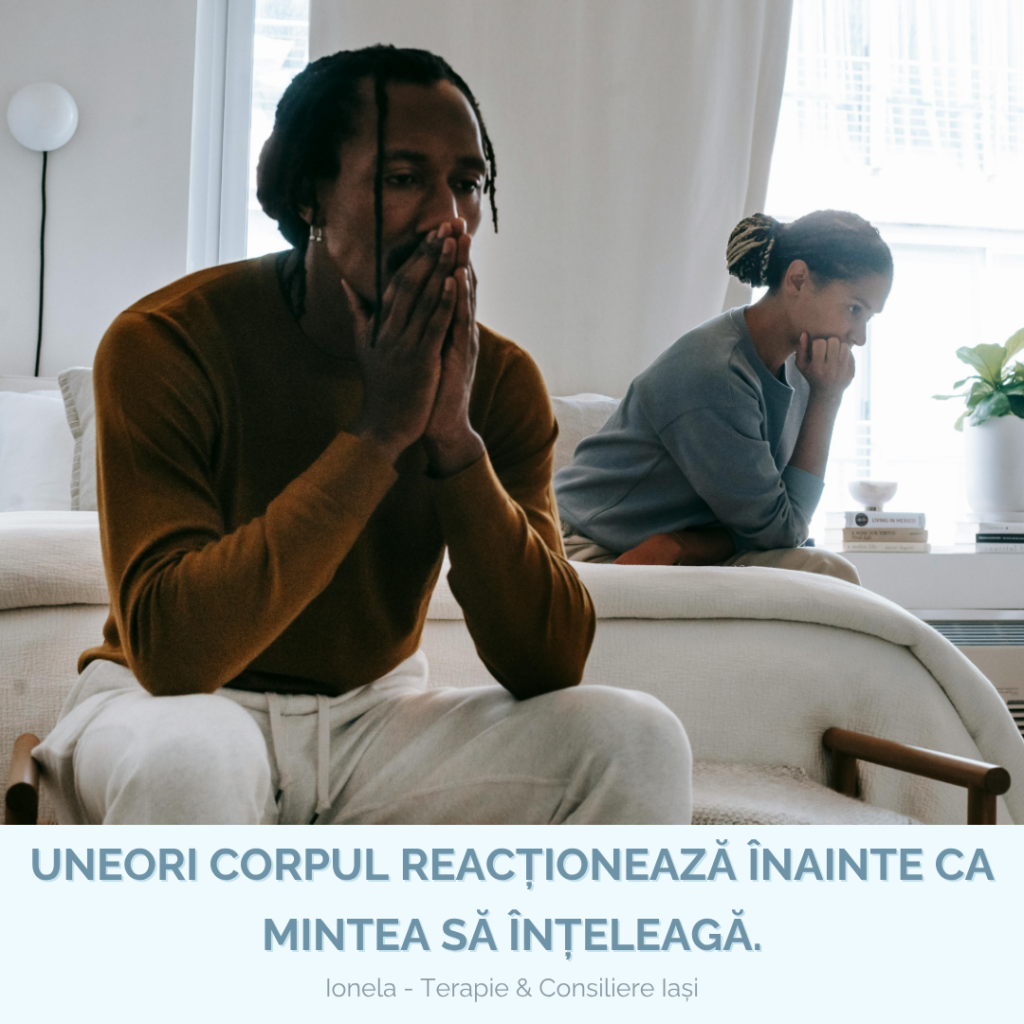 persoană într-un moment de tensiune și introspecție legat de sistemul nervos și reacțiile automate